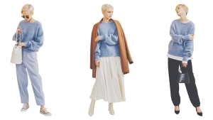 みる　aimeine モヘアニット　ブルー 絶妙な配色が目を惹く春ニット。マーブルーカラーモヘアセーター