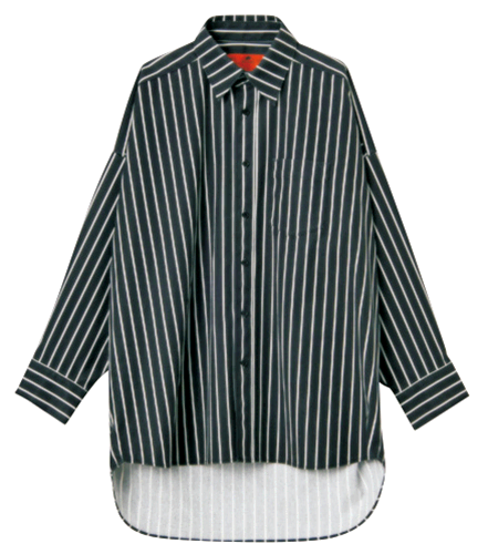 黒ストライプビッグシャツ 22,000円＋税／RED KAP×k3&co.（k3 OFFICE）