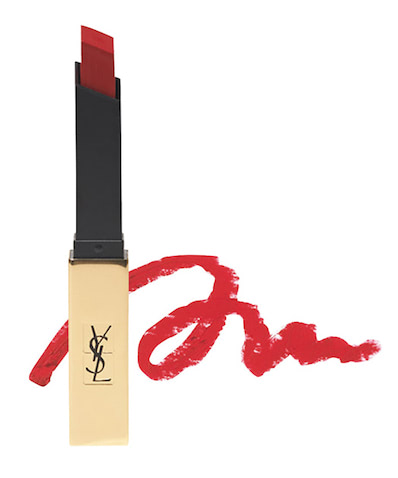 ルージュピュールクチュールザスリムNo.21　4,950円／イヴ・サンローラン・ボーテ　「たくさんの赤リップを見てきましたが、やっぱりこのディープレッドが似合う唇にすごく憧れます。濃密なカラーを生かして、目元は"アイラインだけ"とか"マスカラだけ"とか引き算を」（ヘアメイク：小澤麻衣さん）