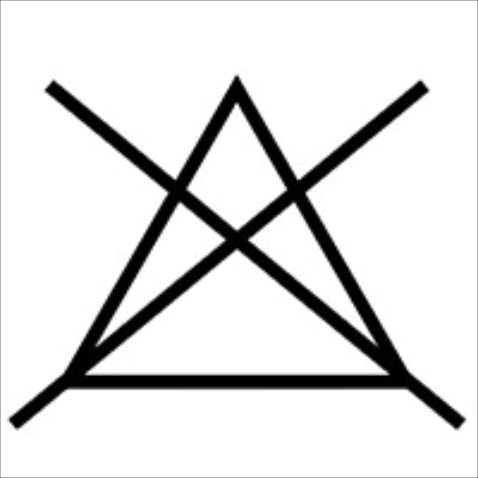 「漂白の仕方」を示す基本記号の三角にバツ印がついたマークは、塩素系および酸素系漂白剤の使用は禁止。シミ抜きはプロにまかせましょう。