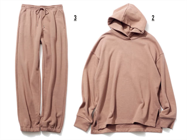 スエットパーカ（売り切れ次第販売終了） 2,990円、3.スエットパンツ 1,990円／ともにUNIQLO