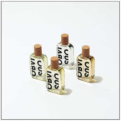 〈右から〉オブヴィアス オードパルファム 100mL ユヌ ヴァニーユ、アン ボワ、ユヌ フルール ドランジェ、アン ポワブル 各17,600円／フェートンフレグランスロングバー