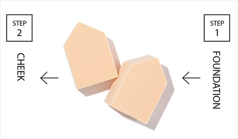 「チークがなじむ“チーク前のひと手間”」  ジェリータッチスポンジ ハウス型 6P 528円／ロージーローザ　「水を含ませると肌ざわりのいいプルプルの風合いに変化するスポンジ。ファンデーションを塗ったあと、チークを塗る前にこのスポンジを使い、肌をなでるようになじませて。ファンデーションと肌を一体化させると、次につけるチークのなじみがよくなります。ファンデーションを塗るときにもこれを使えばさらにキレイ」（笹本さん）