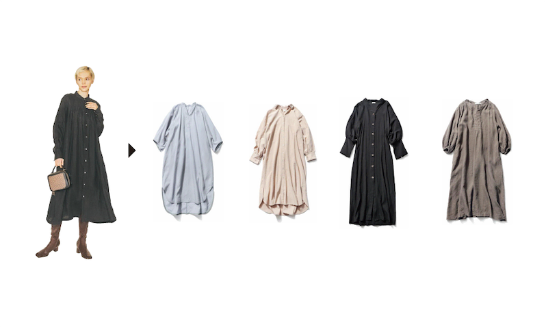 さまざまな服で・いろんな色で登場している今季はとくに注目したいリネン素材。その代表的なアイテムのひとつ、ワンピースでとり入れるなら、軽快な素材感を生かした、すそが広がるリラックスシルエットがおすすめ。1枚でも、着回しにもメリットがある服の上から重ねて着られるシャツや、プルオーバータイプを選抜。