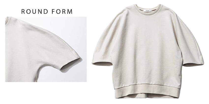 「丸みを帯びた」スエット： ベージュスエットトップス 28,600円／ebure（ebure GINZA SIX店）　身ごろとそでを結ぶ接ぎがない、なだらかな曲線を描くショルダー。スエットでも女らしく装えるうえ、肩まわりをきゃしゃに見せてくれる気の利いた1枚。（渡邉さん）