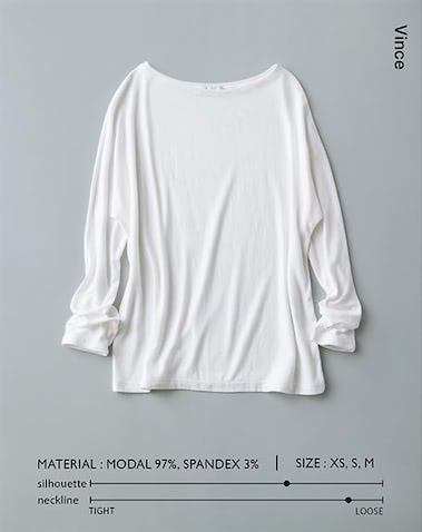 インすると気づく落ち感が生む美シルエット： 20,900円／ヴィンス（コロネット）　けばがあるのにとろみもある、肌に吸いつくようなもちもちした生地。インしたときにいっそう引き立つ、絶妙に縦落ちする質感によって、ルーズでもきちんと感を獲得。