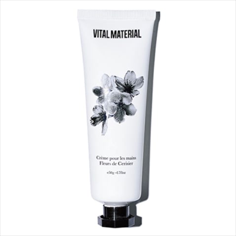4. HAND CREAM ハンドクリーム サクラ 50g 2,530円／ヴァイタル マテリアル　桜や青葉の甘酸っぱく透明感のあるフルーティーな香り。ミニマルなパッケージ。モノトーンの桜のモチーフが。