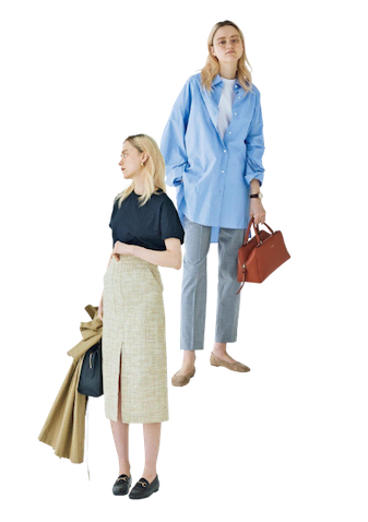 【WHITE】 旬のオーバーサイズのシャツのインナーに   【BLACK】 細身スカートを端正かつ力みなく仕上げる