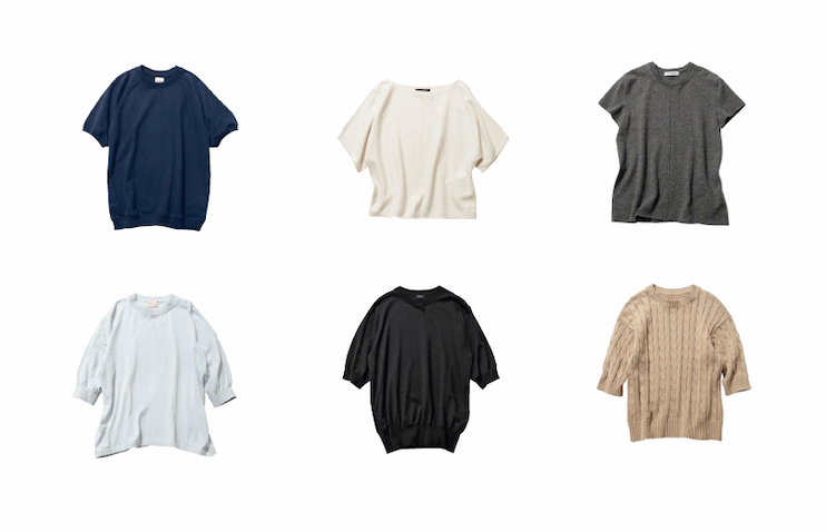 コットンのTシャツを着るには少しだけ早い時季。とはいえ暑くなってくるのも、もうすぐ。どちらの時季にも使えて軽くなる夏ボトムとのバランスがとりやすい、さらにTシャツの良さはそのままに、Tシャツには無いフィット感やなめらかな質感で品よく仕上がる。そんないいことづくめのサマーニットは外すことのできないトップスのレパートリーの１つ。