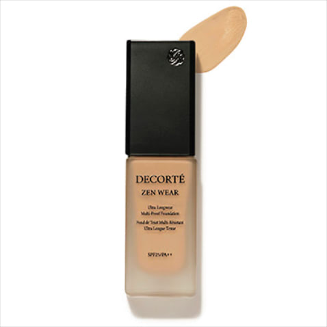 ゼン ウェア フルイド 全18色 30mL SPF25・PA++ 6,600円 ／コスメデコルテ　“墨”に着想を得たリキッドファンデーション。微細な粒子が薄く均一にとけ込み、奥にうるおいを感じる肌に仕上がる。なめらかな感触で薄く均一に密着し、つけたての美しい仕上がりが持続。汗・皮脂・こすれ・高温多湿に強く、二次付着レスで、１日中化粧くずれを防ぐ。