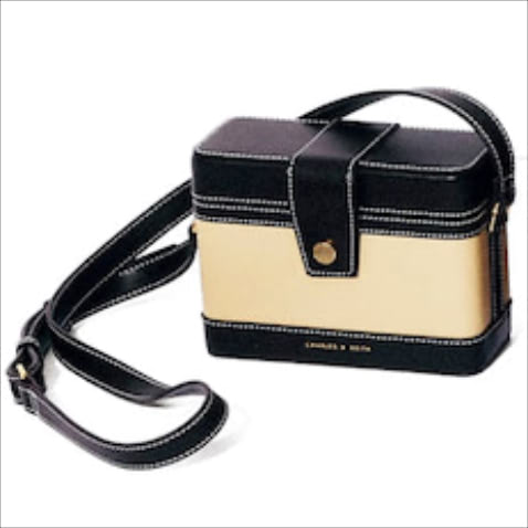 白ステッチバニティバッグ（13×17.5×7） 8,500円／CHARLES & KEITH（CHARLES & KEITH JAPAN）　⚫︎白のステッチが、ベージュとダークブラウンのバイカラーをメリハリづけ。持ち物の仕分けに便利な内ポケットつき。