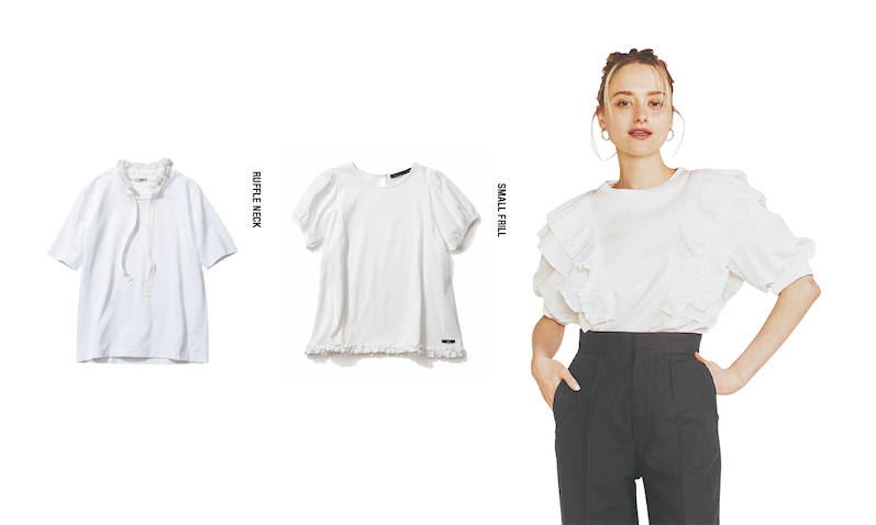 Tシャツ同様の気楽さがありながら、手を加えずとも凝った見た目を演出できる、甘いディテールの効いたデザイントップス。シンプルな形からひねりを効かせたデザインまで、単純なワンツースタイルを格上げできるタイプをラインナップ。